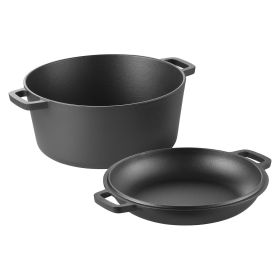 VEVOR Cast Iron Dutch Oven, 2-in-1 Pre-Seasoned Pot with Skillet Lid, 5QT Cookware Pan with Proofing Basket, Bread Baking Accessories VEVOR Cast Iron Dutch Oven, 2-in-1 Pre-Seasoned Pot with Skillet Lid, 5QT Cookware Pan with Proofing Basket, Bread Baking Accessories